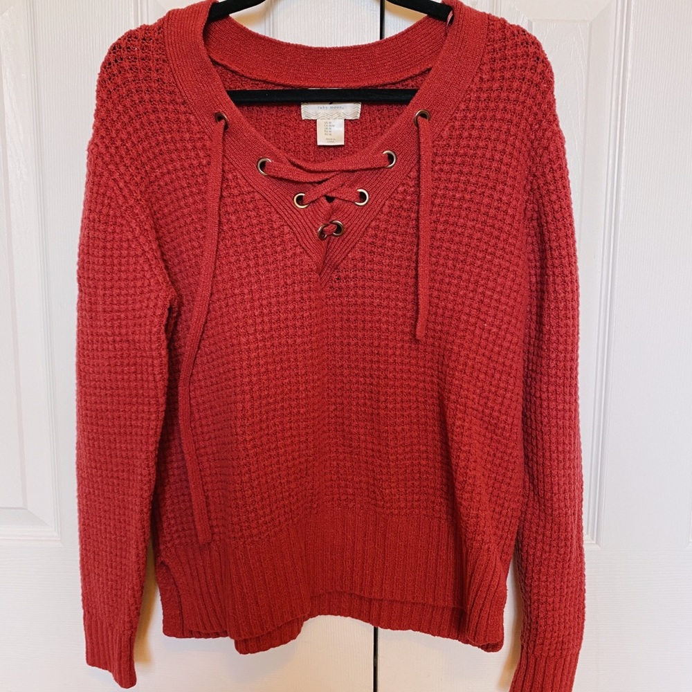 Lace-up waffle sweater